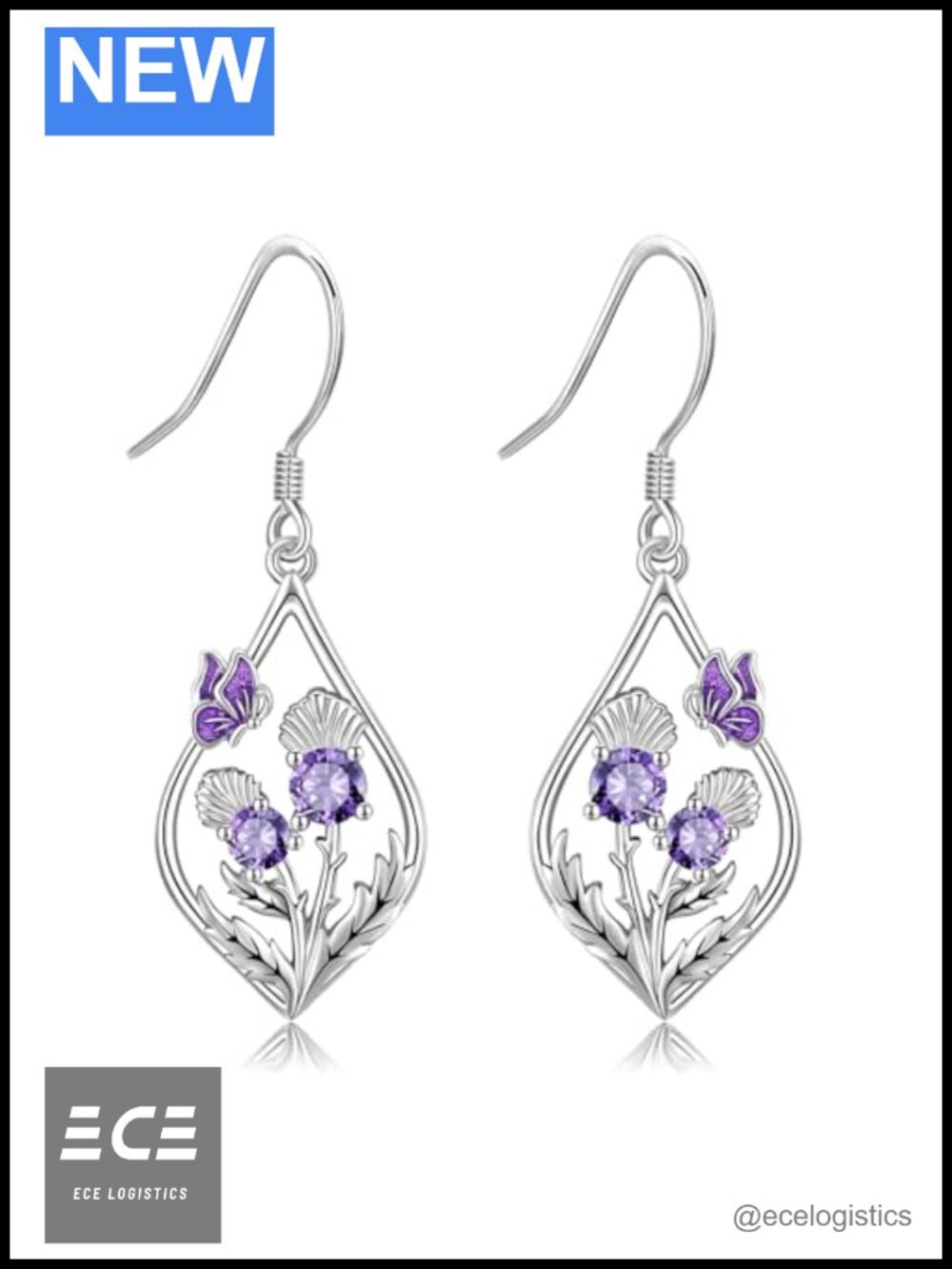 Sterling Silver Scottish Thistle Dangle Drop Earrings for Women